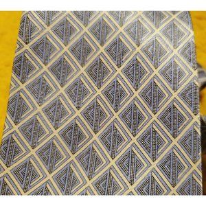 STEFANO RICCI ~ MENS SILK DRESS SHIRT SUIT TIE ~ GEOMETRIC BLUE GRAY WHITE ~ 60"